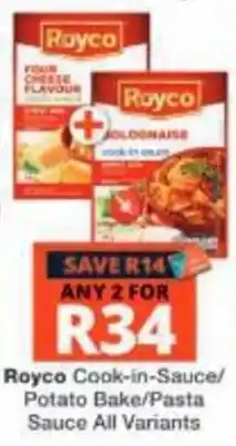 Checkers Royco Cook-in-Sauce/Potato Bake/Pasta Sauce offer