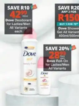 Checkers Dove Deodorant for Ladies/Men offer