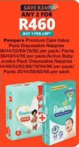 Checkers Pampers Premium Care Value Pack Disposable Nappies offer