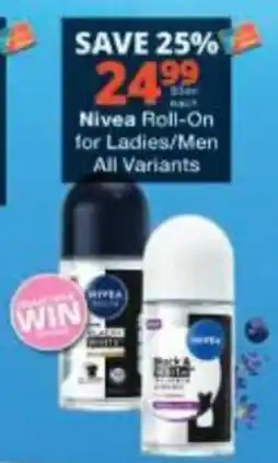 Checkers Nivea Roll-On for Ladies/Men offer