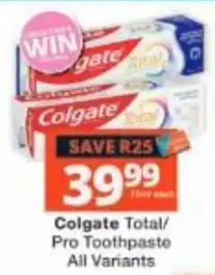 Checkers Colgate Total/ Pro Toothpaste offer