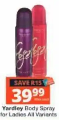 Checkers Yardley Body Spray for Ladies offer