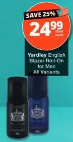 Checkers Yardley English Blazer Roll-On for Men offer