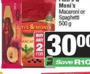 Spar Fatti's & Moni's Macaroni or Spaghetti 500 g (Buy any 2) offer