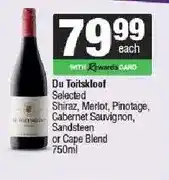 Spar Du Toitskloof Selected Shiraz, Merlot, Pinotage, Cabernet, Sandsteen or Cape Blend 750ml offer