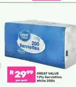 Game Great Value 1 Ply Serviettes White 200s offer