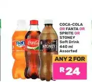 Game Coca-Cola or Fanta or Sprite or Stoney Soft Drink 440 ml Assorted - Any 2 for offer