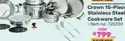 Game Crown 15-Piece Stainless Steel Cookware Set offer