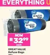 Game Great Value Refuse Bags 20s offer