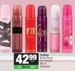 Spar Yardley Body Spray For Female Assorted offer