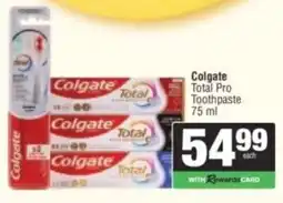 Spar Colgate Total Pro Toothpaste offer