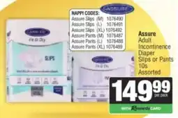 Spar Assure Adult Incontinence Diaper Slips or Pants Assorted offer