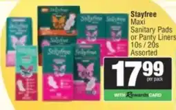 Spar Stayfree Maxi Sanitary Pads or Panty Liners Assorted offer