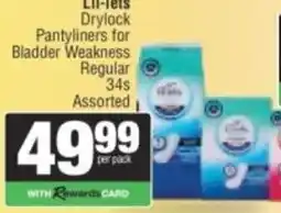 Spar Lil-Tets Drylock Pantyliners for Bladder Weakness Regular Assorted offer
