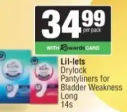 Spar Lil-lets Drylock Pantyliners for Bladder Weakness Long offer