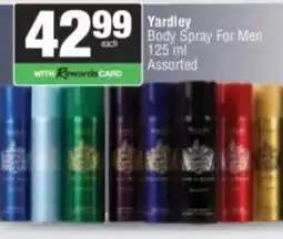 Spar Yardley Body Spray For Men Assorted offer