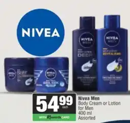 Spar Nivea Men Body Cream or Lotion for Men Assorted offer