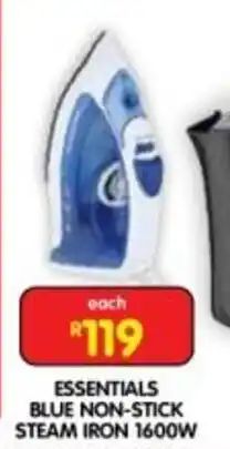 Shoprite ESSENTIALS BLUE NON-STICK STEAM IRON 1600W offer