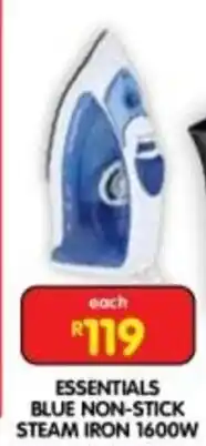 Shoprite Essentials blue non-stick steam iron 1600w offer