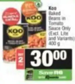 KwikSpar Koo Baked Beans in Tomato Sauce Only offer