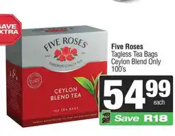 Spar Five Roses Tagless Tea Bags Ceylon Blend Only 100's offer