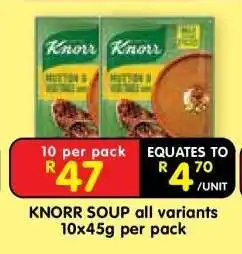 Shoprite KNORR SOUP all variants 10x45g per pack offer