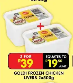 Shoprite GOLDI FROZEN CHICKEN LIVERS 2x500g offer