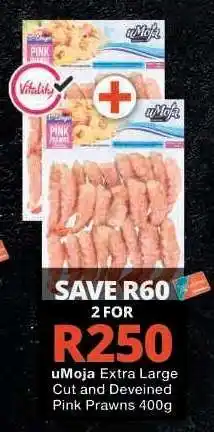 Checkers uMoja Extra Large Cut and Deveined Pink Prawns 400g offer