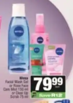 SuperSpar Nivea Facial Wash Gel or Rose Face Care Mist 150 ml or Clear Up Scrub 75 ml offer