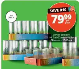 Checkers Shrink Whisky/Hi Ball/Zombie/Willy Glasses - 10-Pack offer