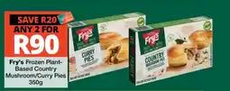 Checkers Fry's Frozen Plant-Based Country Mushroom/Curry Pies 350g offer