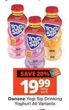 Checkers Danone Yogi Sip Drinking Yoghurt All Variants offer