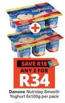 Checkers DANONE NUTRIDAY SMOOTH YOGHURT 6x100g per pack offer