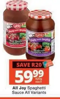 Checkers All Joy Spaghetti Sauce All Variants offer