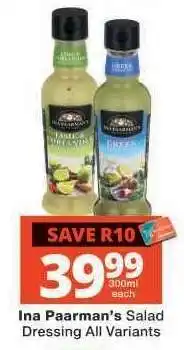 Checkers Ina Paarman's Salad Dressing All Variants offer