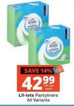 Checkers LIL-LETS PANTYLINERS offer