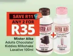 Checkers Mister Alba Adults Chocolate/Kiddies Milkshake Laxative 100ml offer