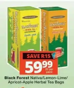 Checkers Black Forest Nativa/Lemon-Lime/Apricot-Apple Herbal Tea Bags offer