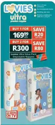Checkers LOVIES ULTRA VALUE PACK DISPOSABLE NAPPIES offer