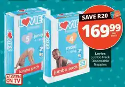Checkers Lovies Jumbo Pack Disposable Nappies offer