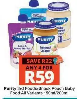 Checkers Purity 3rd Foods/Snack Pouch Baby Food offer