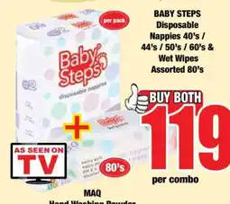 Boxer BABY STEPS Disposable Nappies 40's / 44's / 50's / 60's & Wet Wipes Assorted 80's offer