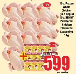 Boxer 10 x Frozen Whole Chicken (In a Bag) & 10 x BENNY Powdered Chicken Flavoured Seasoning 17g offer