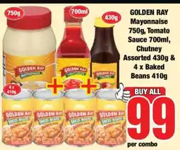 Boxer GOLDEN RAY Mayonnaise 750g, Tomato Sauce 700ml, Chutney Assorted 430g & 4 x Baked Beans 410g offer