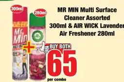 Boxer MR MIN Multi Surface Cleaner Assorted 300ml & AIR WICK Lavender Air Freshener 280ml offer