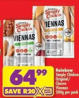 Shoprite RAINBOW SIMPLY CHICKEN ORIGINAL/CHEESE VIENNAS offer