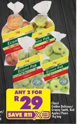 Shoprite Class1 Golden Delicious/Granny Smith, Red Apples/Pears 1kg bag offer