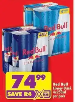 Shoprite Red Bull Energy Drink 4x250ml per pack offer