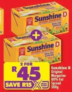 Shoprite Sunshine D Original Margarine 80% Fat Spread 500g offer