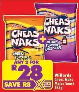 Shoprite WILLARDS CHEAS NAKS MAIZE SNACK 135g offer